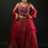 Fuchsia Pink Bridal Net Lehenga With Heavy Embroidery Work