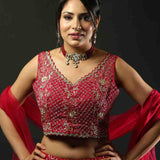 Fuchsia Pink Bridal Net Lehenga With Heavy Embroidery Work