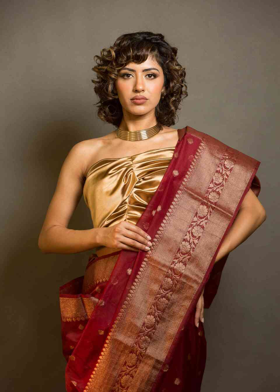 Maroon Organza Saree for a graceful and lightweight look at weddings and parties - Image 1