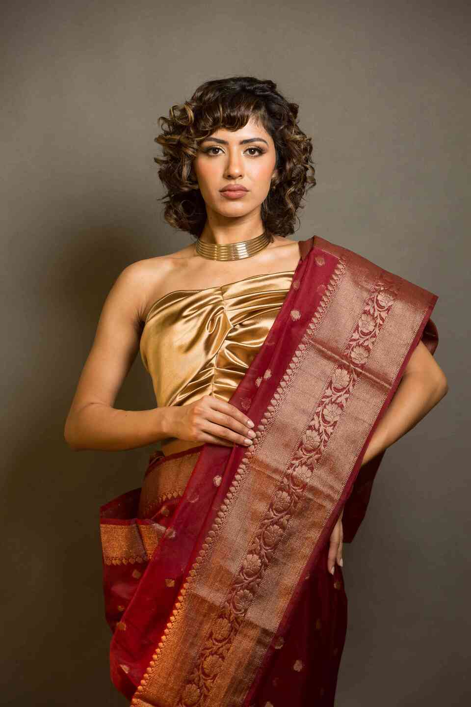 Maroon Organza Saree for a graceful and lightweight look at weddings and parties - Image 1