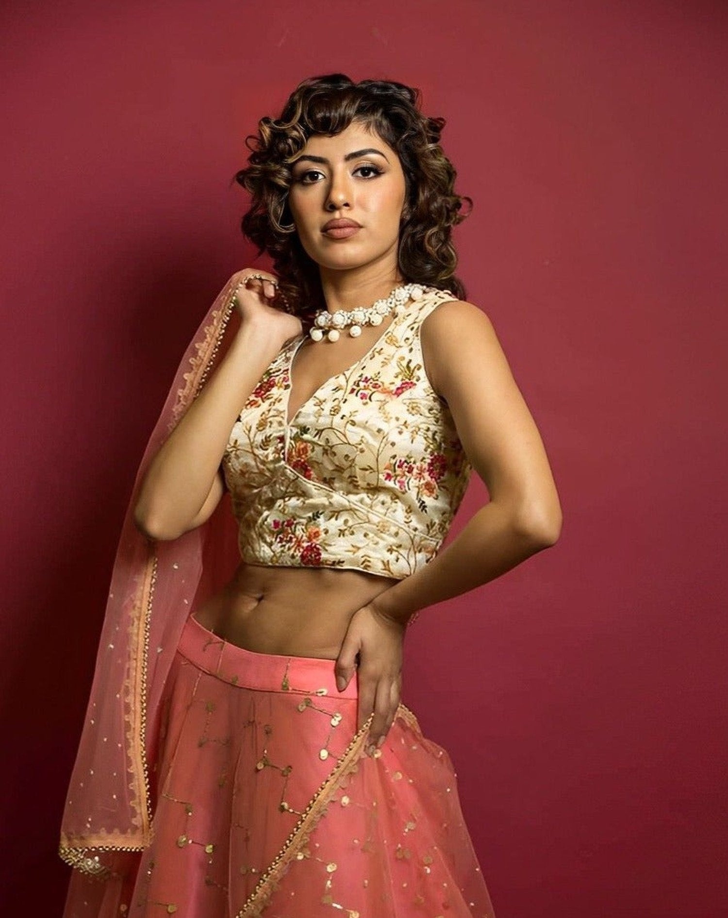 Peach Color Net Lehenga Set with Sequine and Embrodery Work - Anvi Couture