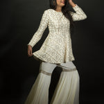 White Chikankari Sharara Set in Georgette Embroidered work - Anvi Couture