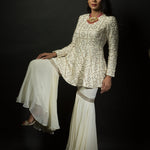 White Chikankari Sharara Set in Georgette Embroidered work - Anvi Couture