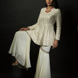 White Chikankari Sharara Set in Georgette Embroidered work - Anvi Couture