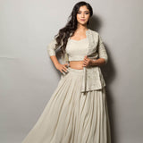 Grey Lehenga Set with Embroidered Jacket