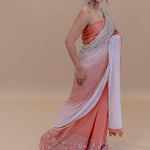 Peach and White Georgette Designer Saree With Sequin Work And Tassel Pallu - Anvi Couture