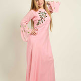 Cotton Pink Dress with Floral Embroidery Design