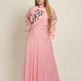 Cotton Pink Dress with Floral Embroidery Design