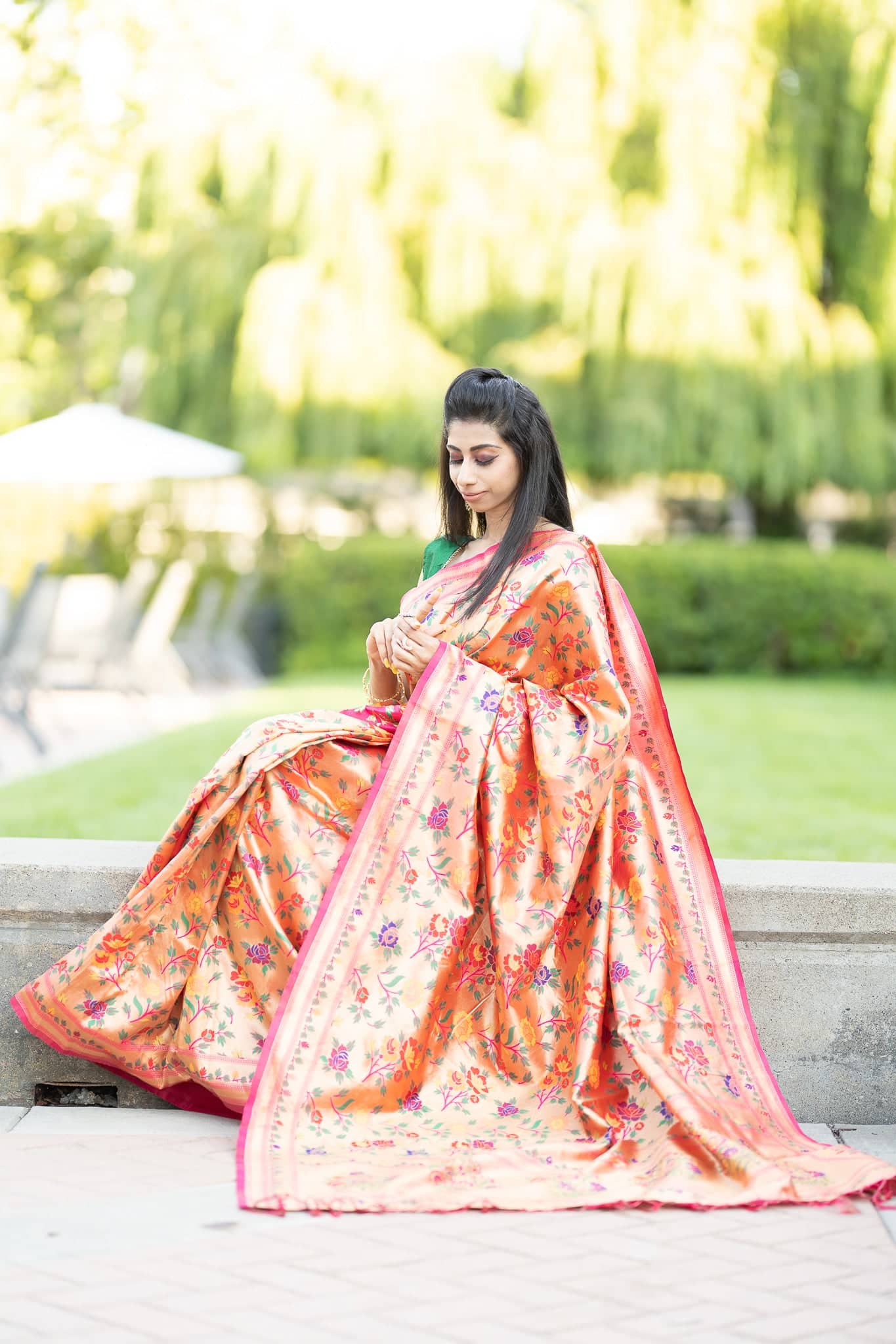 Pink Paithani Saree with Floral Embroidery Work - Anvi Couture