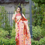 Pink Paithani Saree with Floral Embroidery Work - Anvi Couture