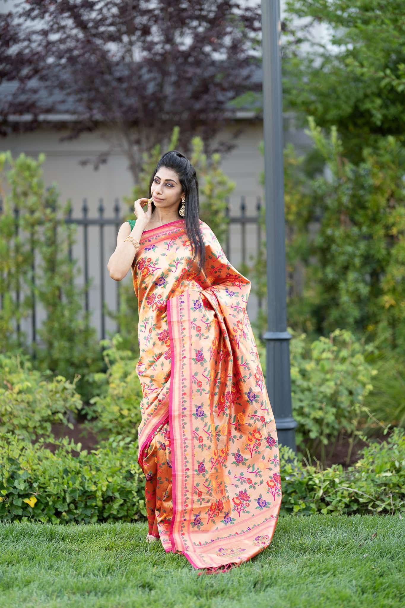 Pink Paithani Saree with Floral Embroidery Work - Anvi Couture