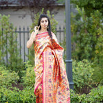 Pink Paithani Saree with Floral Embroidery Work - Anvi Couture