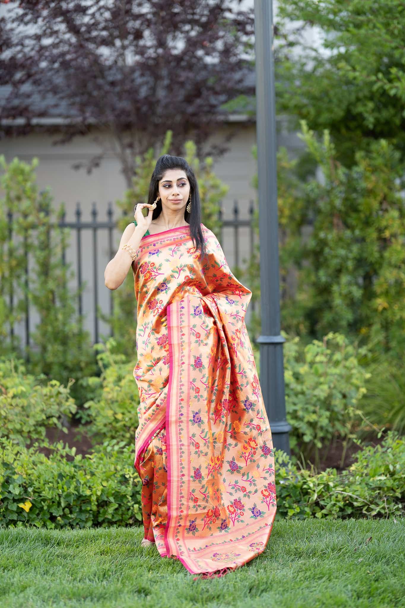 Pink Paithani Saree with Floral Embroidery Work - Anvi Couture