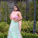 Pink and Green Printed Lehenga Set with Sequin Top