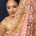 Pink Sequin Embroidered Net Saree with Floral Designs - Anvi Couture