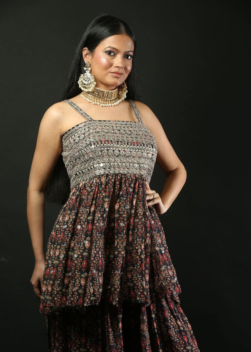 Printed Georgette Sharara Set with Peplum Top - Anvi Couture