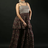 Printed Georgette Sharara Set with Peplum Top - Anvi Couture