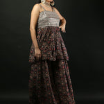 Printed Georgette Sharara Set with Peplum Top - Anvi Couture