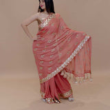 Georgette Designer Saree with Gota Patti Floral Work and Tassels