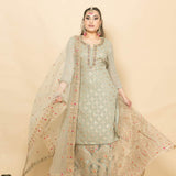 Georgette Grey Kurti with Skirt Set with Zardosi Work - Anvi Couture