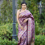 Purple Silk Saree with Floral Motifs Embroidery -Anvi Couture