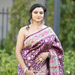 Purple Silk Saree with Floral Motifs -Anvi Couture