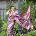 Purple Silk Saree with Floral Motifs Embroidery - Anvi Couture