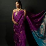 Purple and Azure Blue Pure Kanjivaram Silk Saree -Side
