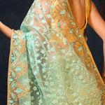 Sea Green Net Saree with Stonework and Embroidery-Anvi Couture