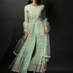 Sea Green Embroidered Kurti with Long Straight Pants - Anvi Couture