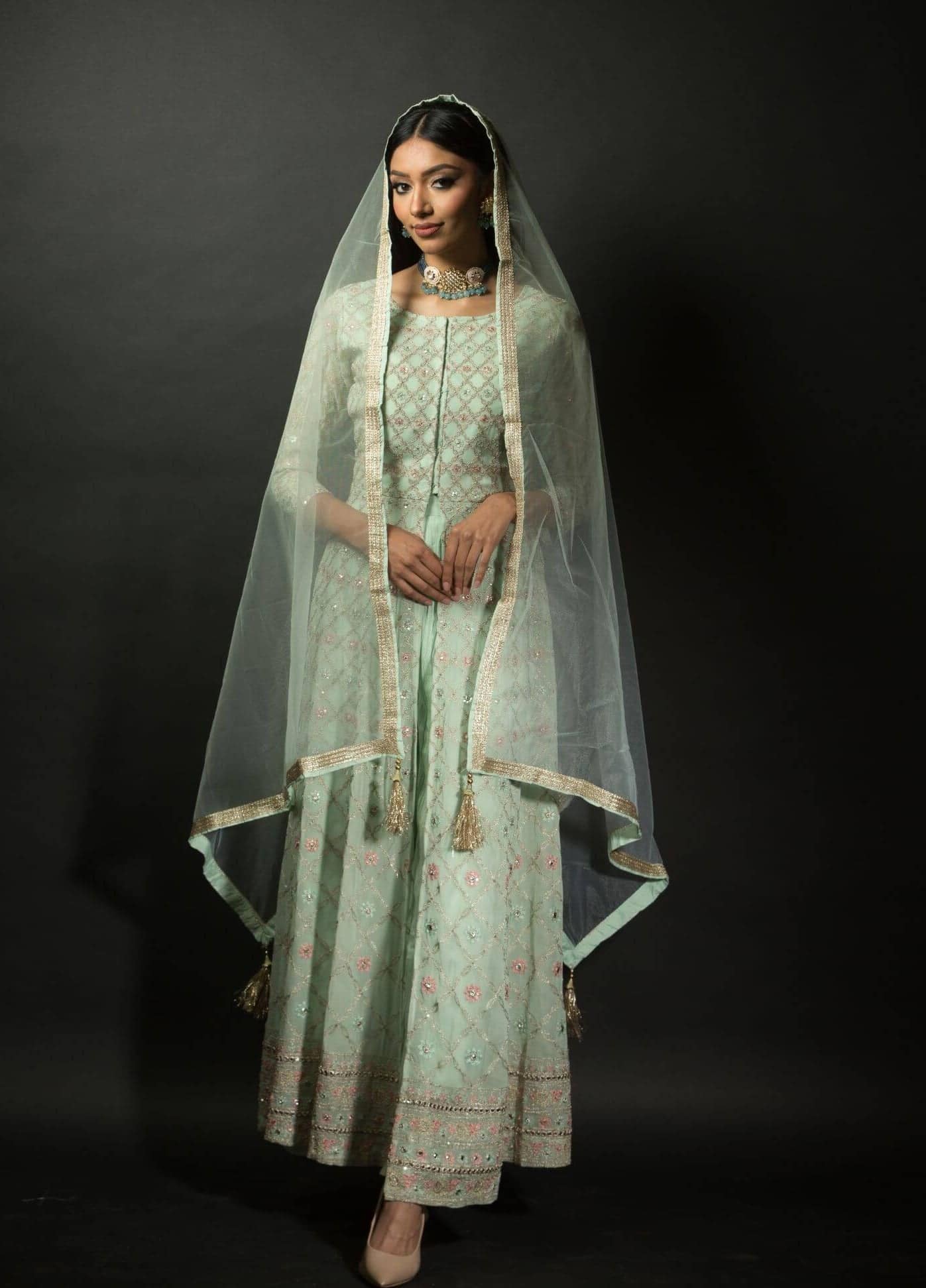 Sea Green Embroidered Kurti with Long Straight Pants - Anvi Couture