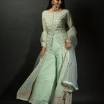 Sea Green Embroidered Kurti with Long Straight Pants - Anvi Couture