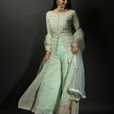 Sea Green Embroidered Kurti with Long Straight Pants - Anvi Couture