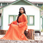 Sunrise Orange Drape Skirt with Embroidered Peplum Top - Anvi Couture