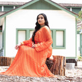 Sunrise Orange Drape Skirt with Embroidered Peplum Top - Anvi Couture