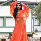 Sunrise Orange Drape Skirt with Embroidered Peplum Top - Anvi Couture