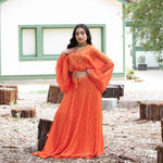 Sunrise Orange Drape Skirt with Embroidered Peplum Top - Anvi Couture