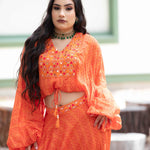 Sunrise Orange Drape Skirt with Embroidered Peplum Top - Anvi Couture