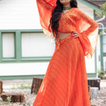 Sunrise Orange Drape Skirt with Embroidered Peplum Top - Anvi Couture