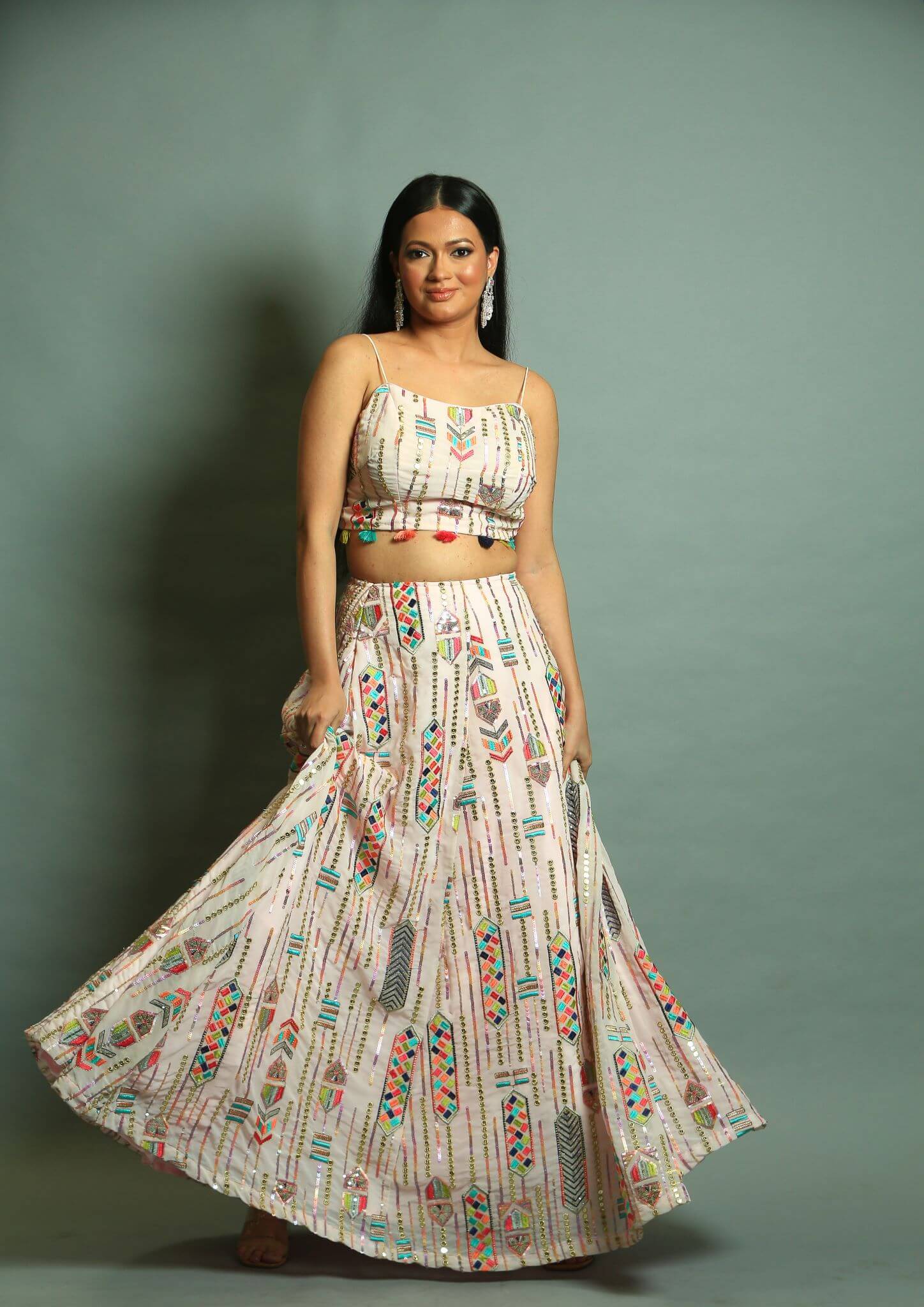 White Georgette Sequin Embroidered Lehenga