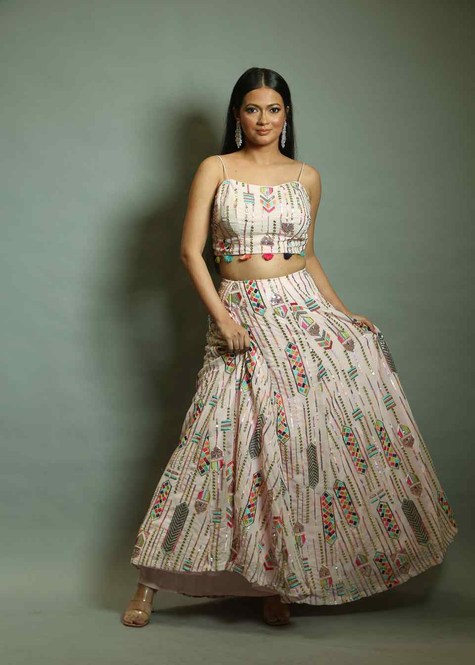 White Georgette Sequin Embroidered Lehenga