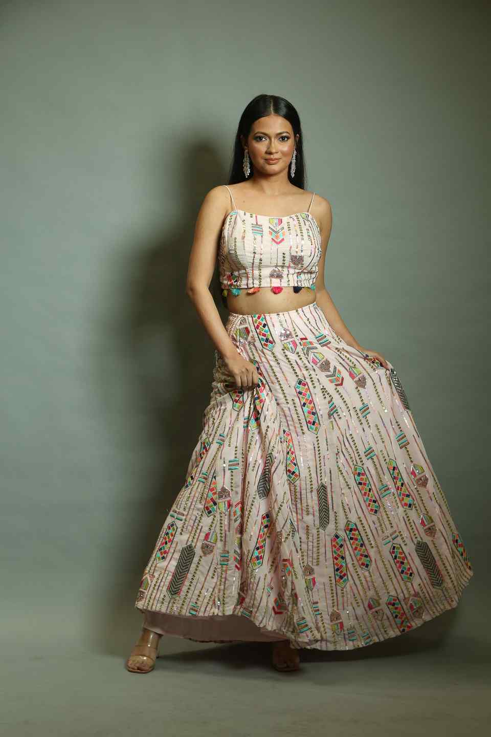 White Georgette Sequin Embroidered Lehenga