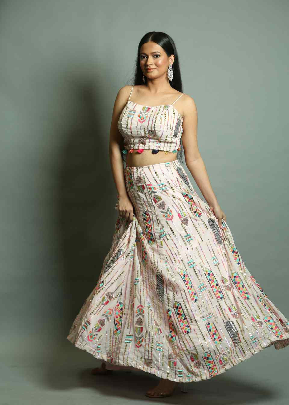 White Georgette Sequin Embroidered Lehenga