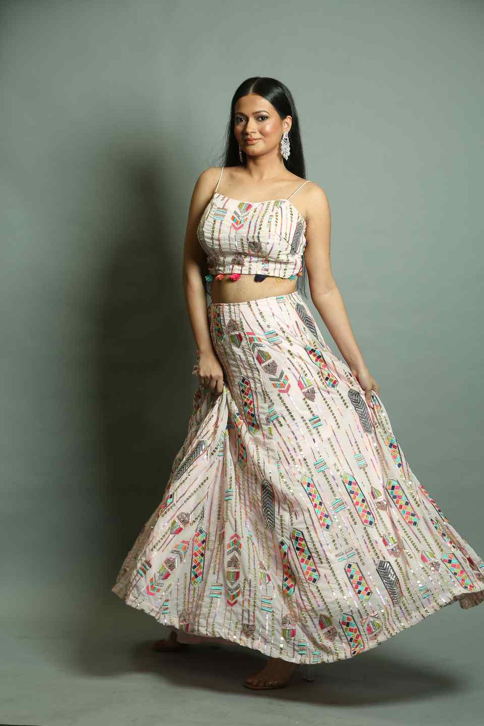 White Georgette Sequin Embroidered Lehenga