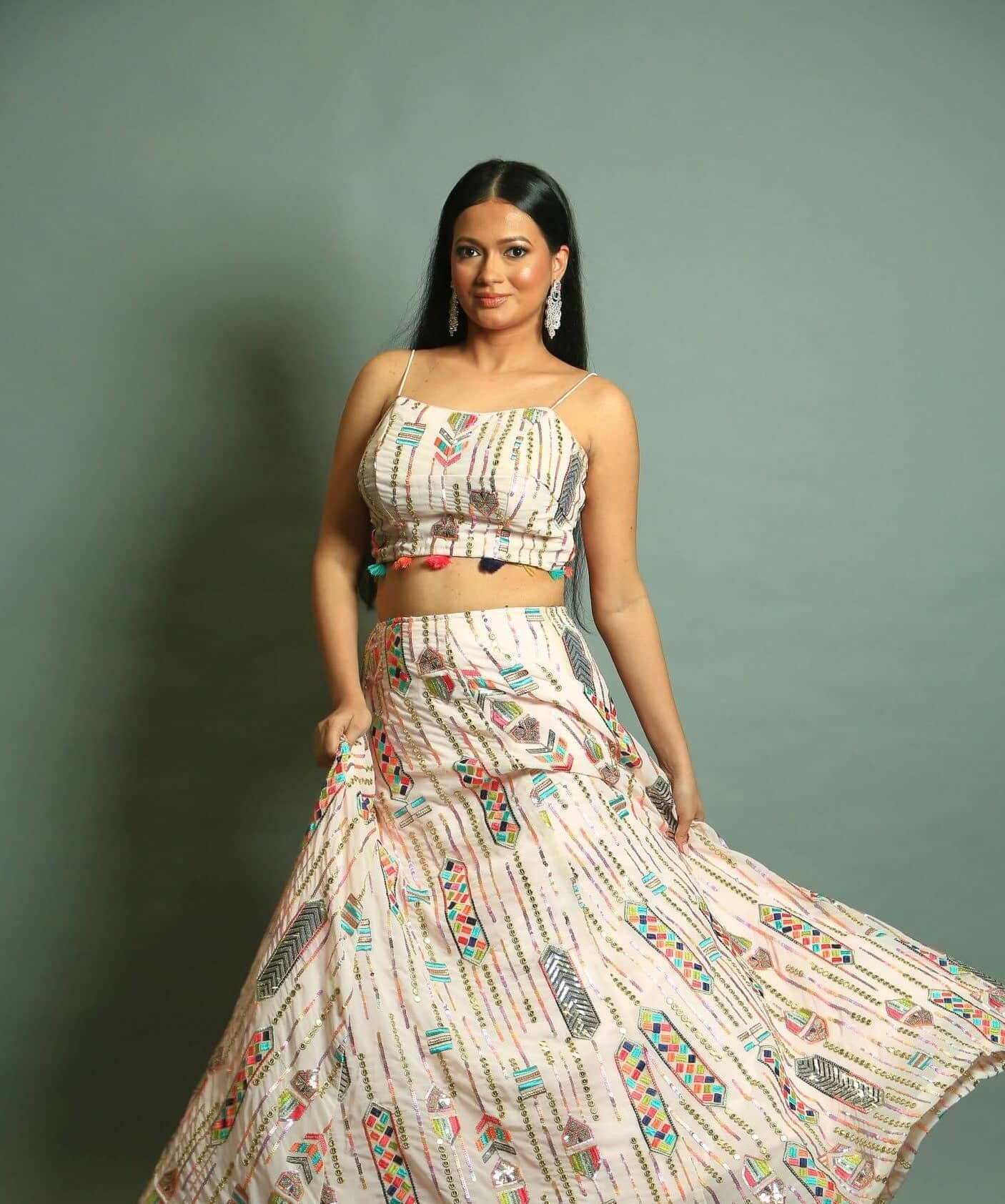 White Georgette Sequin Embroidered Lehenga