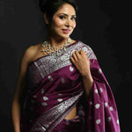 Wine Purple Silk Saree with Silver Motifs 