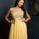 Yellow Mirrorwork Georgette Sharara Set - Anvi Couture