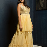 Yellow Mirrorwork Georgette Sharara Set - Anvi Couture