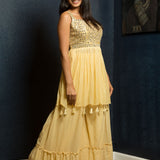 Yellow Mirrorwork Georgette Sharara Set - Anvi Couture