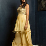 Yellow Mirrorwork Georgette Sharara Set - Anvi Couture